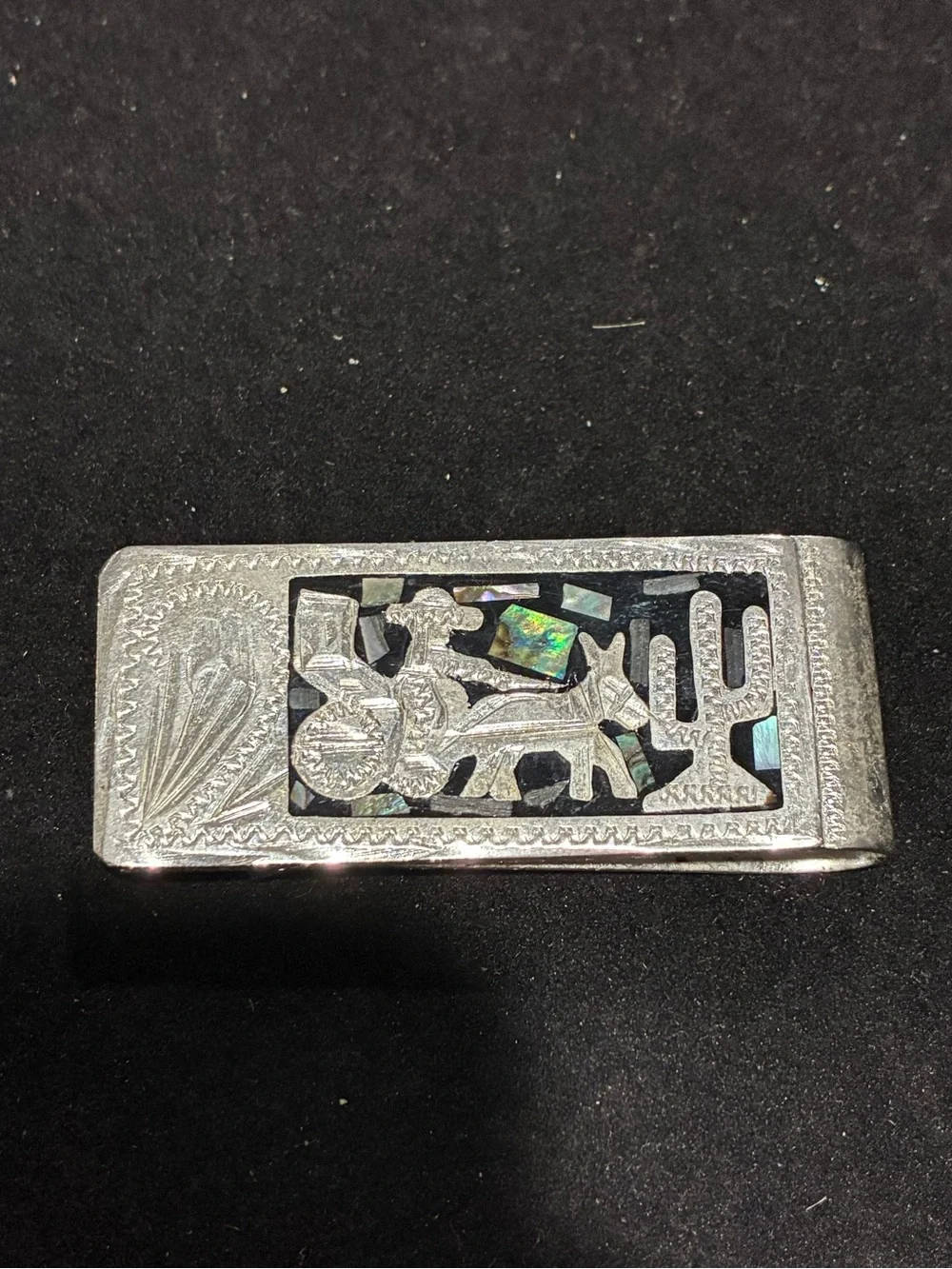 Vintage Alpaca Mexico Abalone Inlay Money Clip